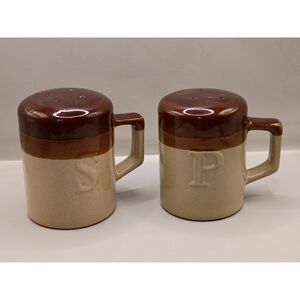 Vintage Danish Brown Drip Glazed Stoneware Salt & Pepper Shakers
